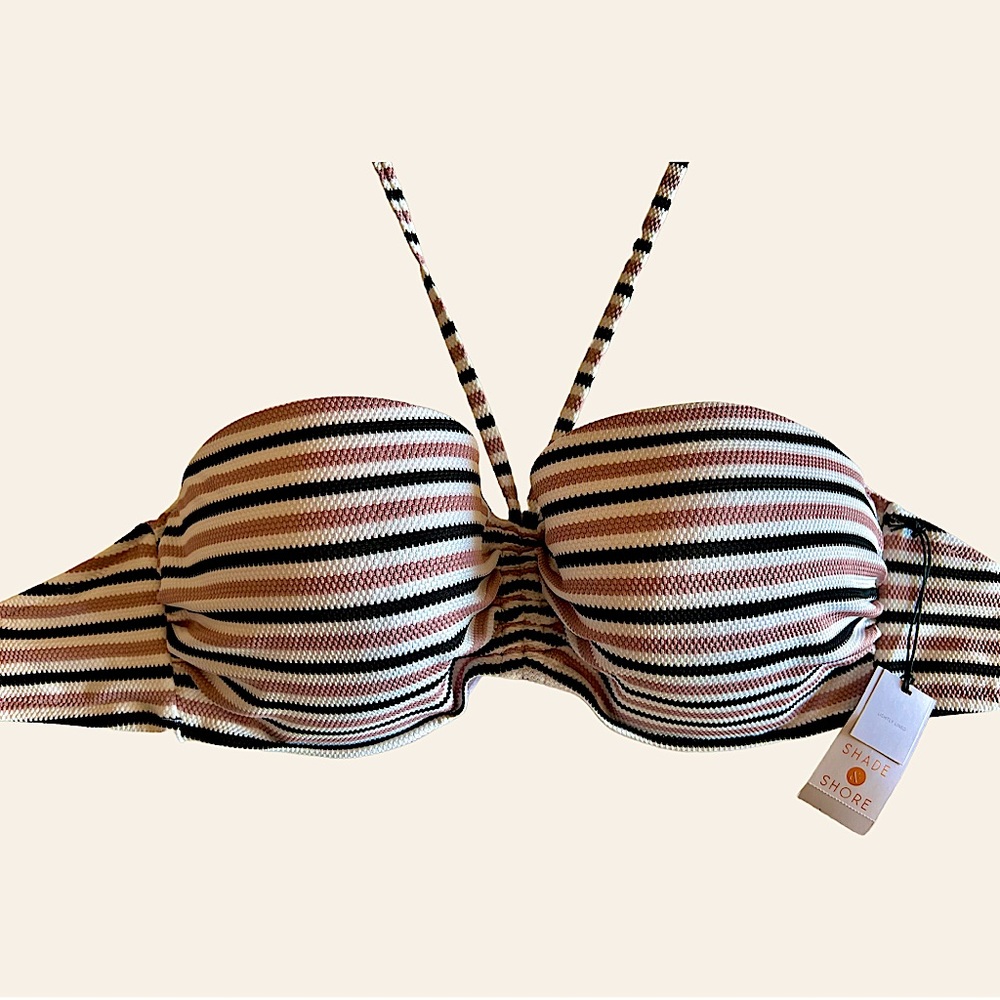 Women's Lightly Lined Halter Pique Textured Bandeau Bikini Top